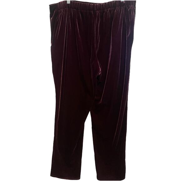 Marla Wynne Plum Velvet High Waisted Pants Womens XL Pull-on Pleated Velour - Picture 3 of 10